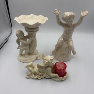 Collection Vintage Ceramic Cherub Decorative Candle Holder Pedestal Compote Bowl